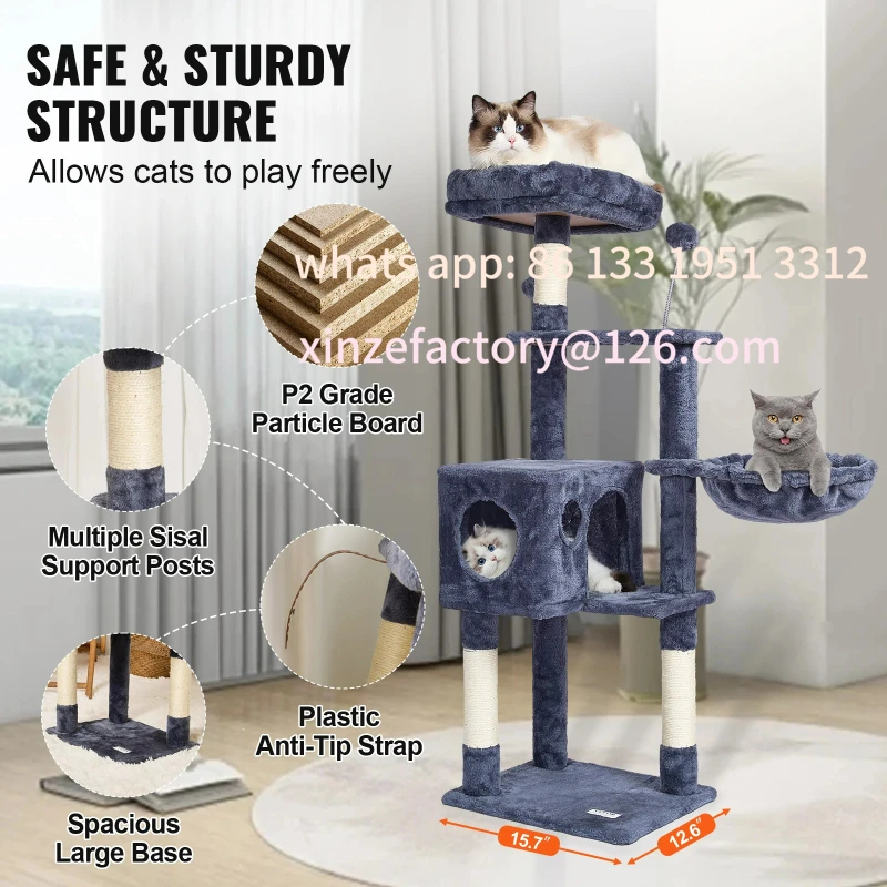 

Customizable Cat Tree for Indoor Cats Cat Tower with Cat Condo Sisal Scratching Post HammockTop Perch Jumping Platforms