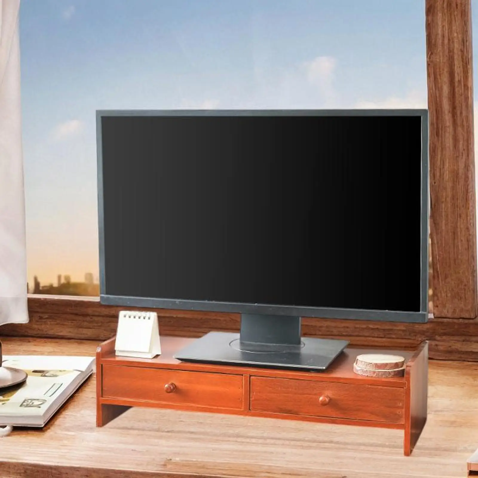 노트북 가정용 모니터 높이 스탠드, 서랍 2 개 포함