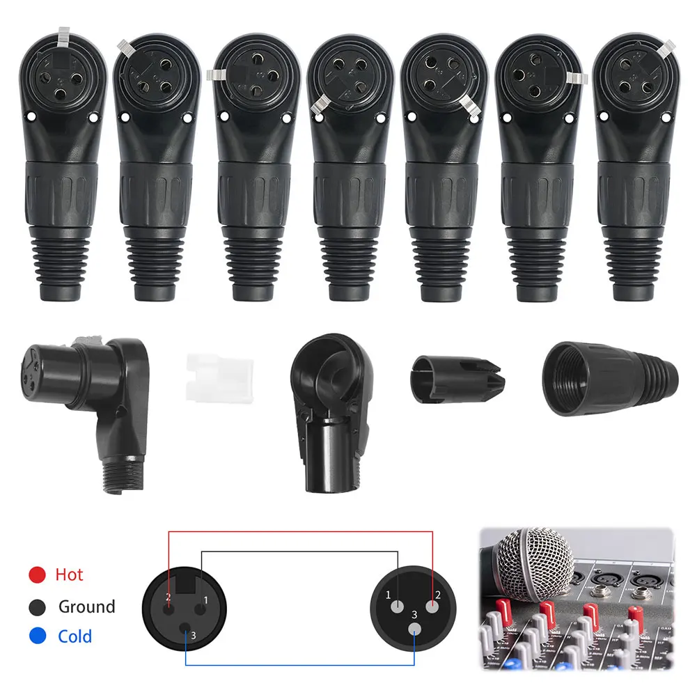 

3Pin XLR Male/Female Jack Connector XLR Right Angle Connector Mic Speaker Audio Cable Connector for DIY XLR Audio Cable