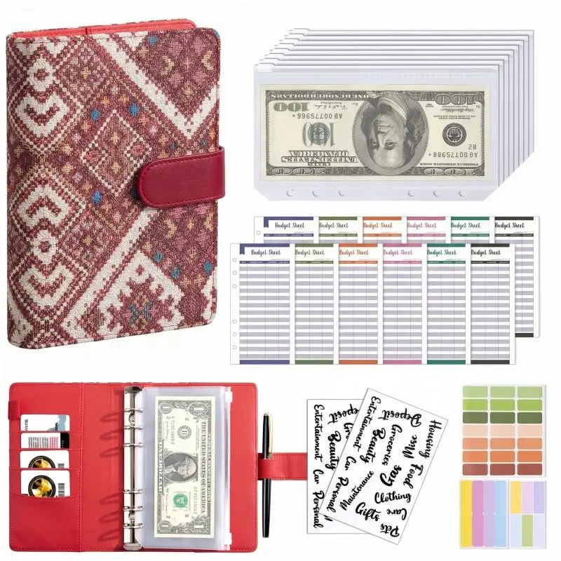 

Fabric Texture A6 Budget Binder Money Saving Challenge Planner with Cash Envelopes Sheets, Challenge Tracker Category Labels