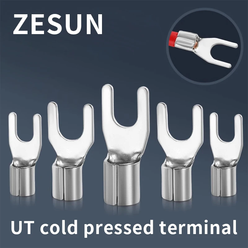50/100pcs UT cold pressed terminal block copper open nose wire ear circular bare terminal 0.5-10 square wire high conductivity
