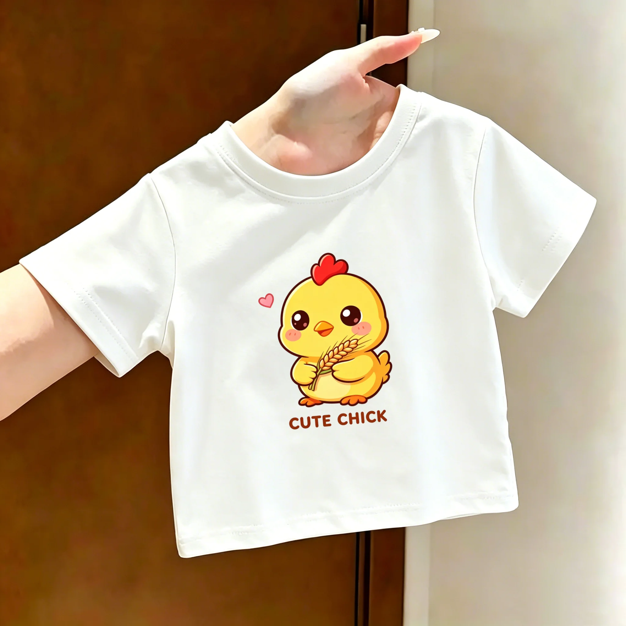 Children's Cute Cartoon Little Chicken Cotton Short-Sleeved T-Shirt Summer Fashionable Casual Top for Kids