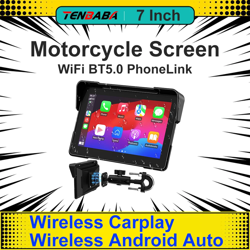 7.0 polegada sem fio carplay moto android auto portátil tela de navegação da motocicleta monitor gps à prova dwaterproof água