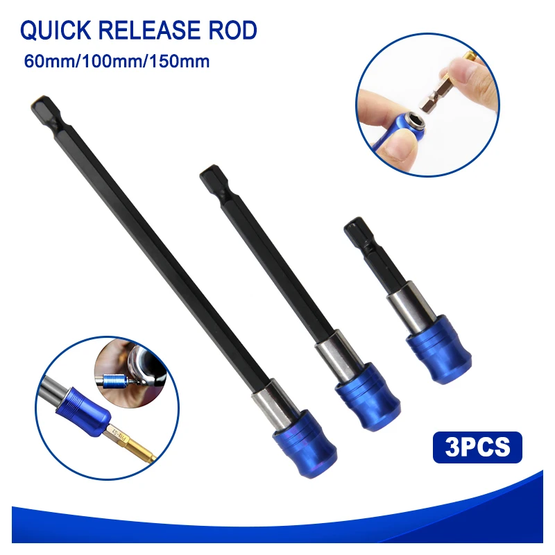 Blue Extension Rod Batch Magnetic Screwdriver Quick Transfer Lever Self-locking Extension Rod 60/100/150mm Hand Tools