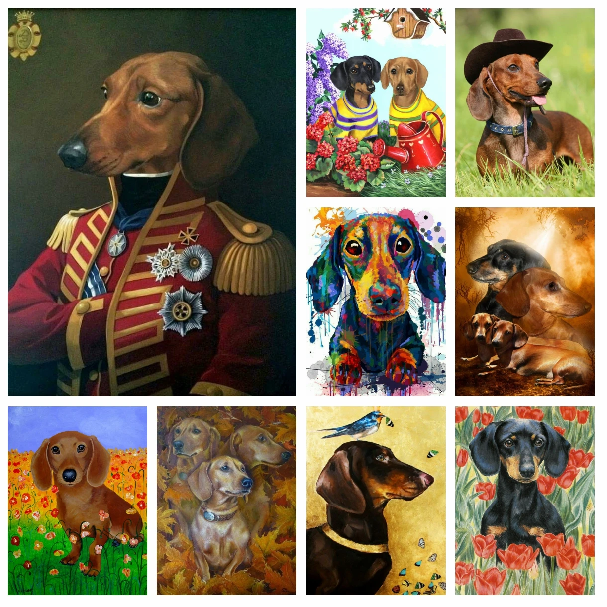 DIY Dachshund Diamond Rhinestone Painting Cute Pet Dog Image Wall Art Cross Stitch Embroidered Picture Mosaic Bedroom Home Decor