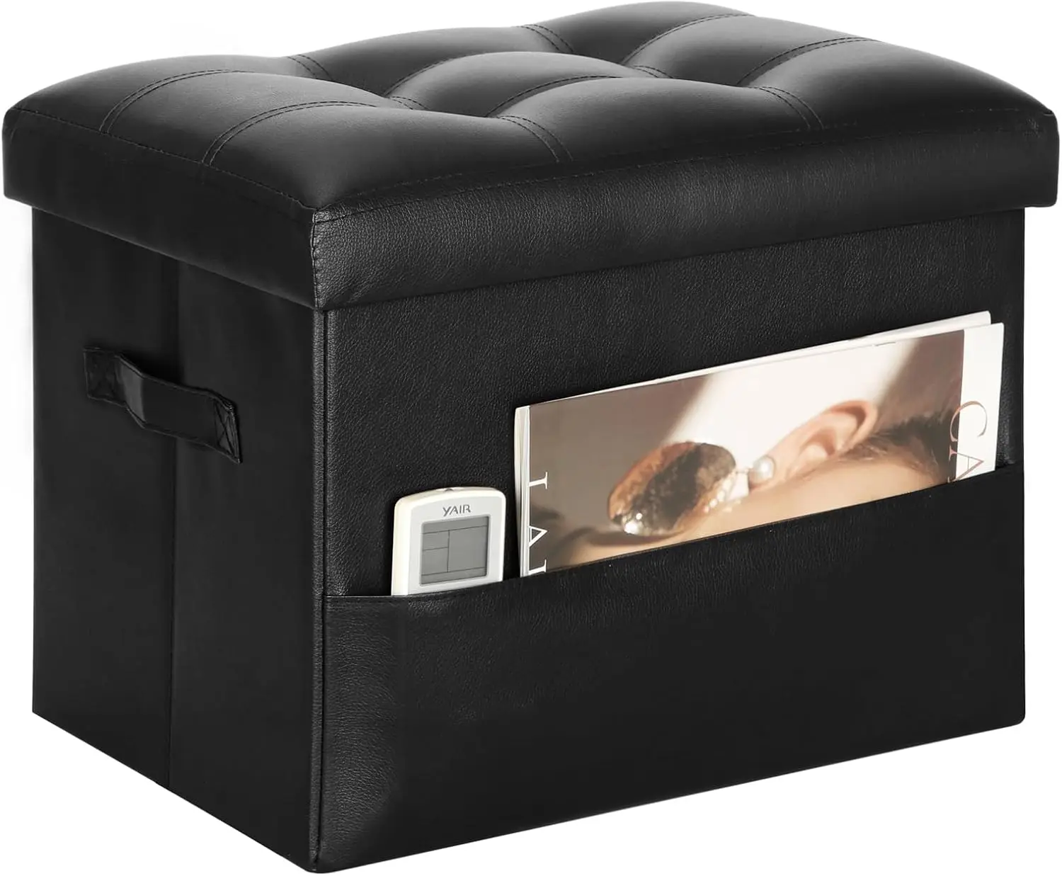 

Storage Ottoman Foot Rest Stool with Thicker Foam Padded Seat. Foldable Leather Footstool Bench. Small Ottoman with Stor