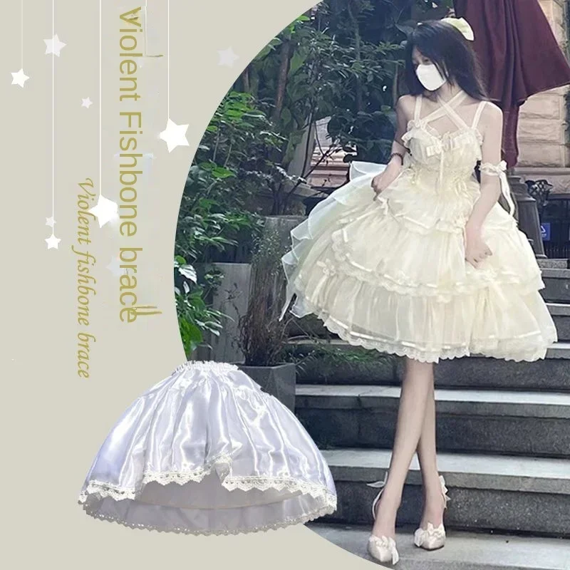 MAGOGO Lolita Cosplay Fishbone Skirt Support Daily Violent Adjustable Flower Wedding Half-length White Skirt Puffy Underskirt