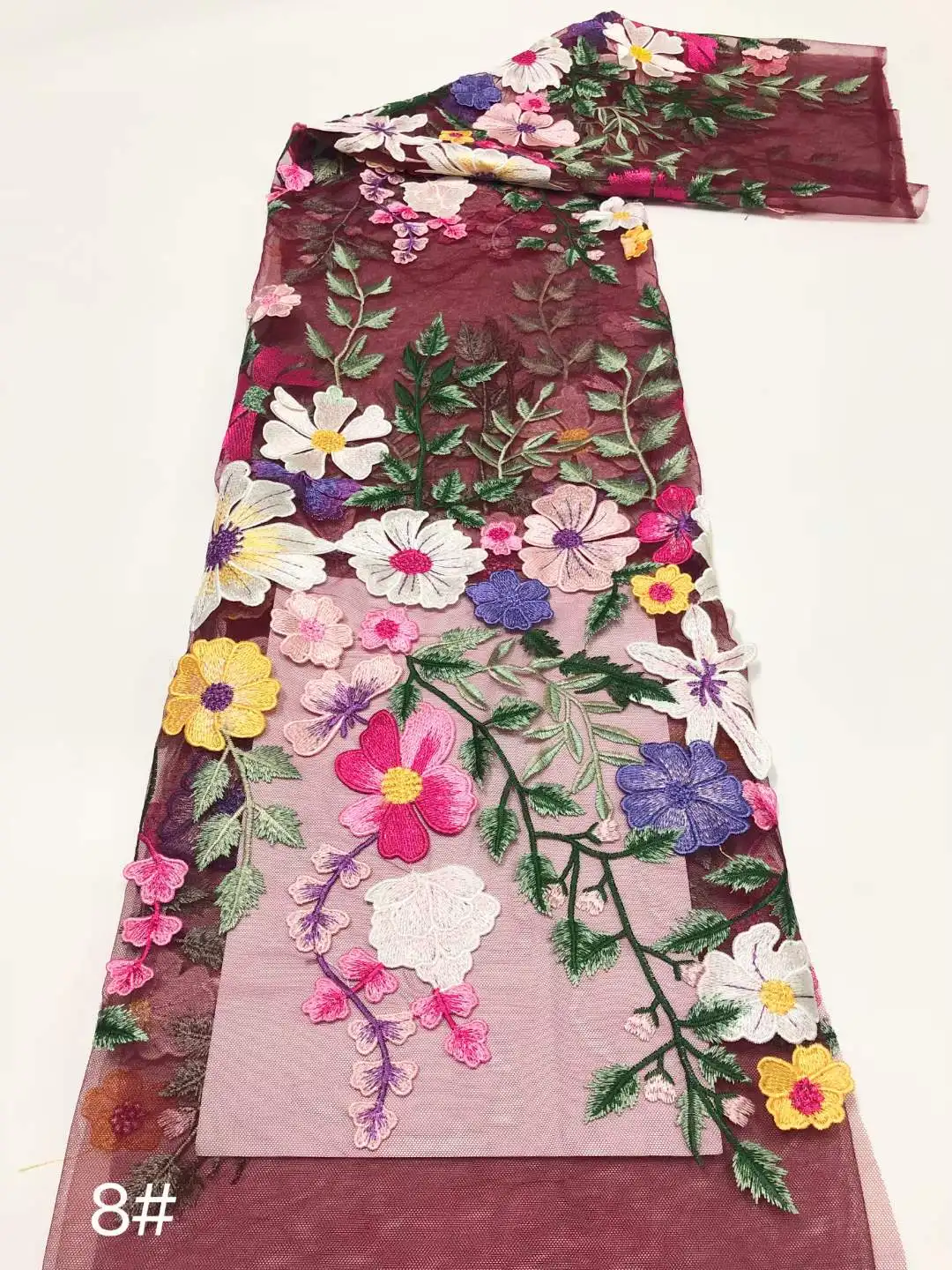 2D Appliqued Florals Colorful Embroidery Mesh Lace Fabric Girls Lady Dress Clothing Sewing Material Luxury Good Quality H874999