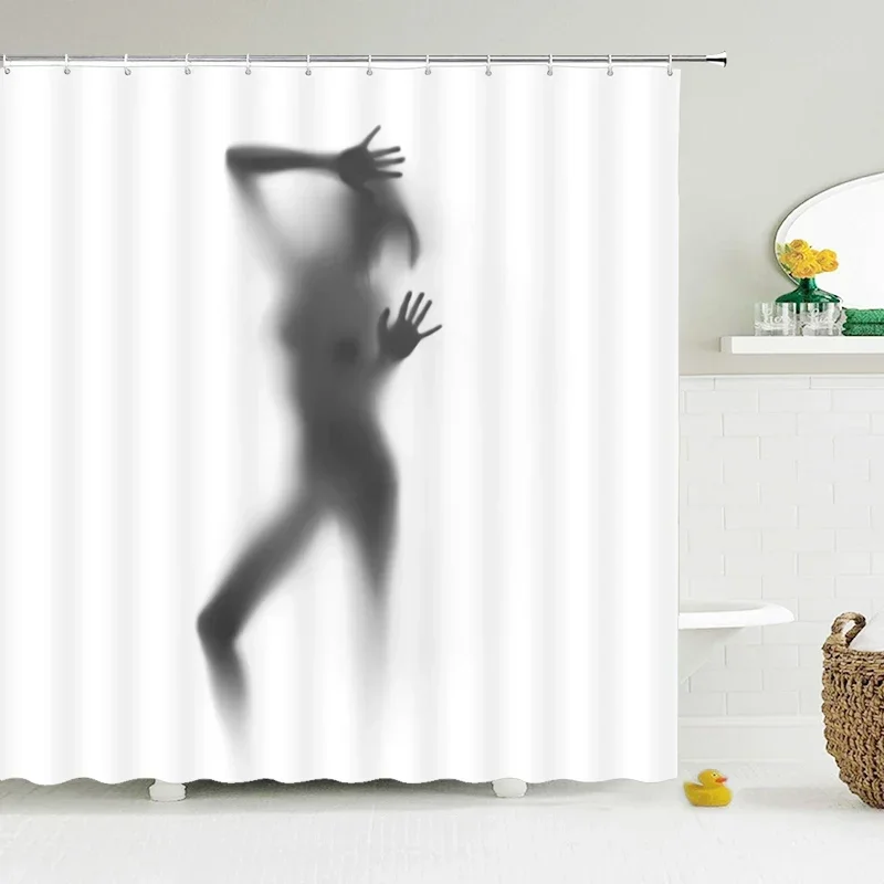 Waterproof Women Shadow Shower Curtain  Sexy Girl Portrait High Quality Bathroom Curtains for Home Decorations with Hooks