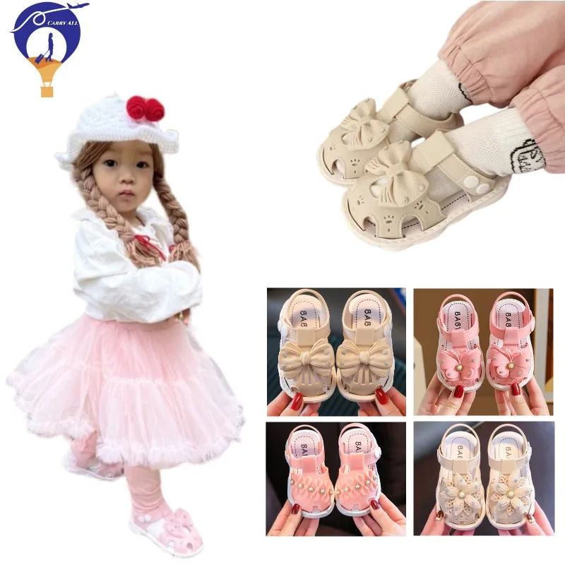 Summer Footwear for Baby Girls: Soft-Sole, Anti-Slip Sandals and Toe-Protecting Shoes with Cartoon Designs for Toddlers