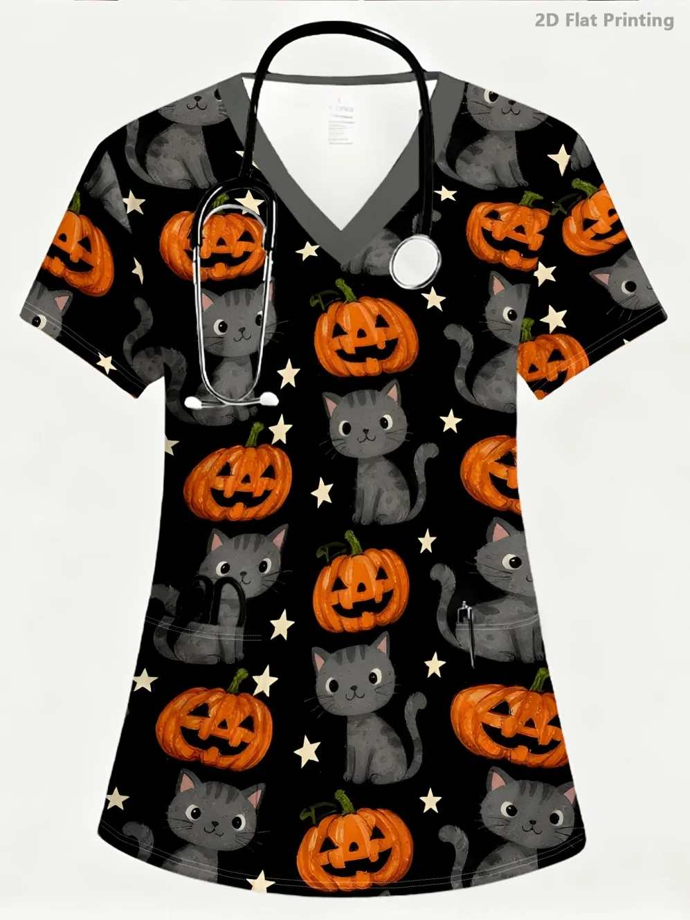 uniformes-cirurgicos-femininos-de-halloween-moda-feminina-uniforme-de-cuidador-com-decote-em-v-estampado-confortavel-com-bolsos-duplos-uniforme-feminino