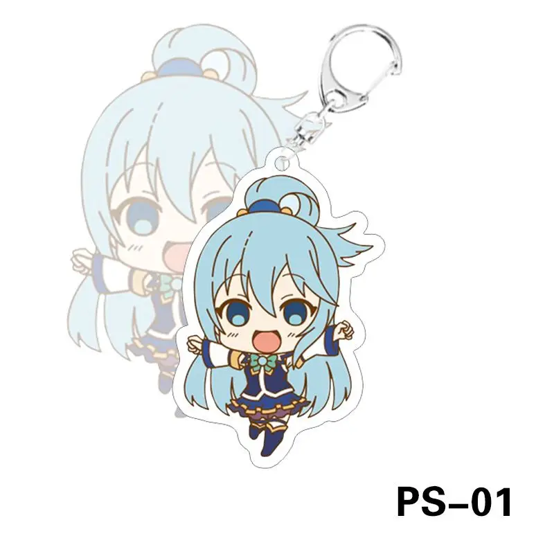 KonoSuba Women Acrylic Keychain Men Satou Kazuma Aqua Megumin Anime Kawaii Key Chain Bag Key Ring Car Pendant Girls Kids Toys