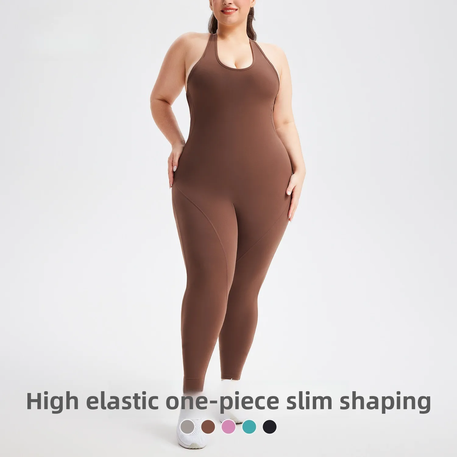 

U-neck beauty back yoga onesie with cotton cup outside, breathable and quick-drying fitness trousers, onesie tights for women