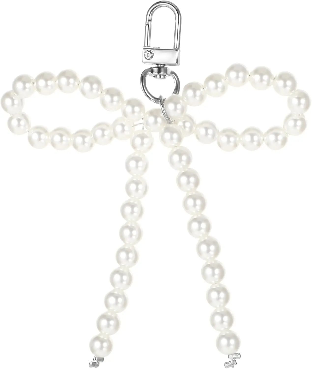 Silver Heart Pearl Bow Keychain Y2k Bowknot Keyring Sweet Bag Car Keys Charms Accessories for Car Keys Bow Keychain Accessories Women