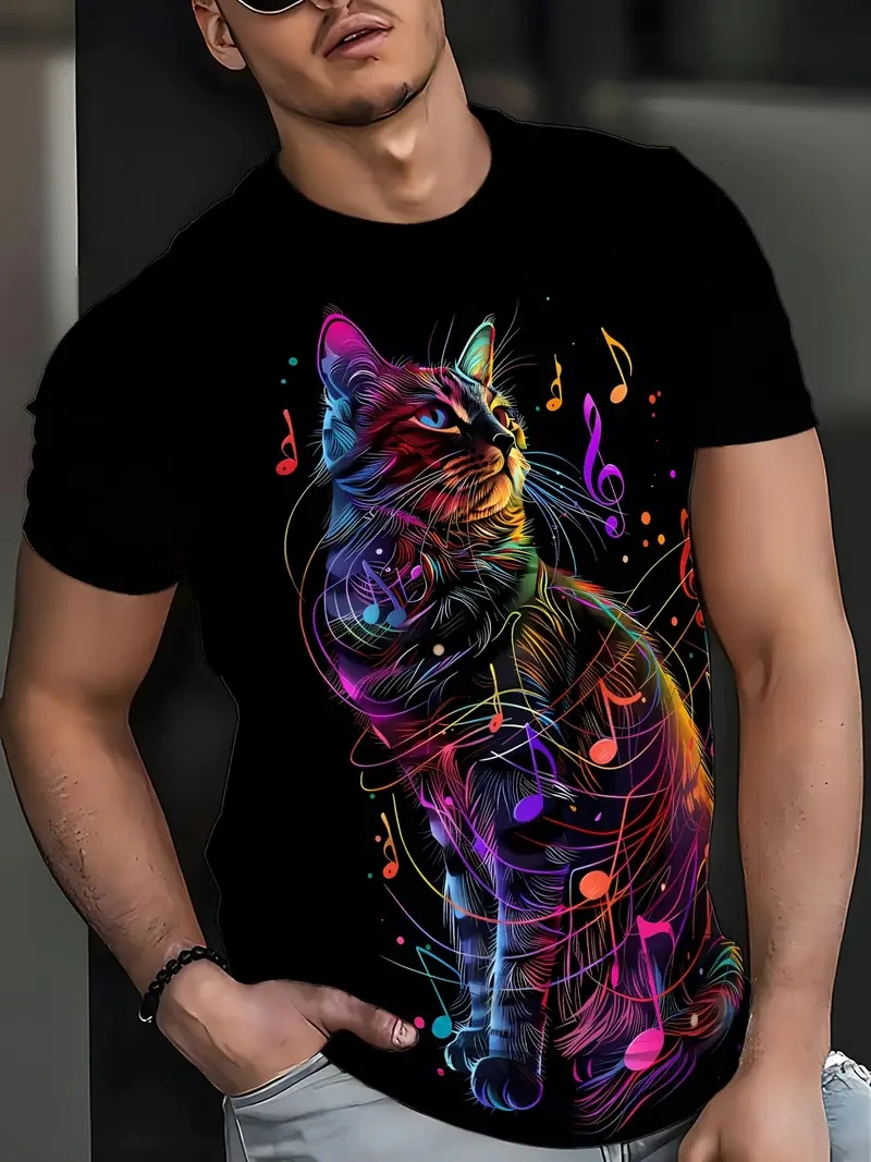 

3D printed men's short sleeved T-shirt, summer outdoor fashion round neck top, animal gradient plus size loose men's clothing