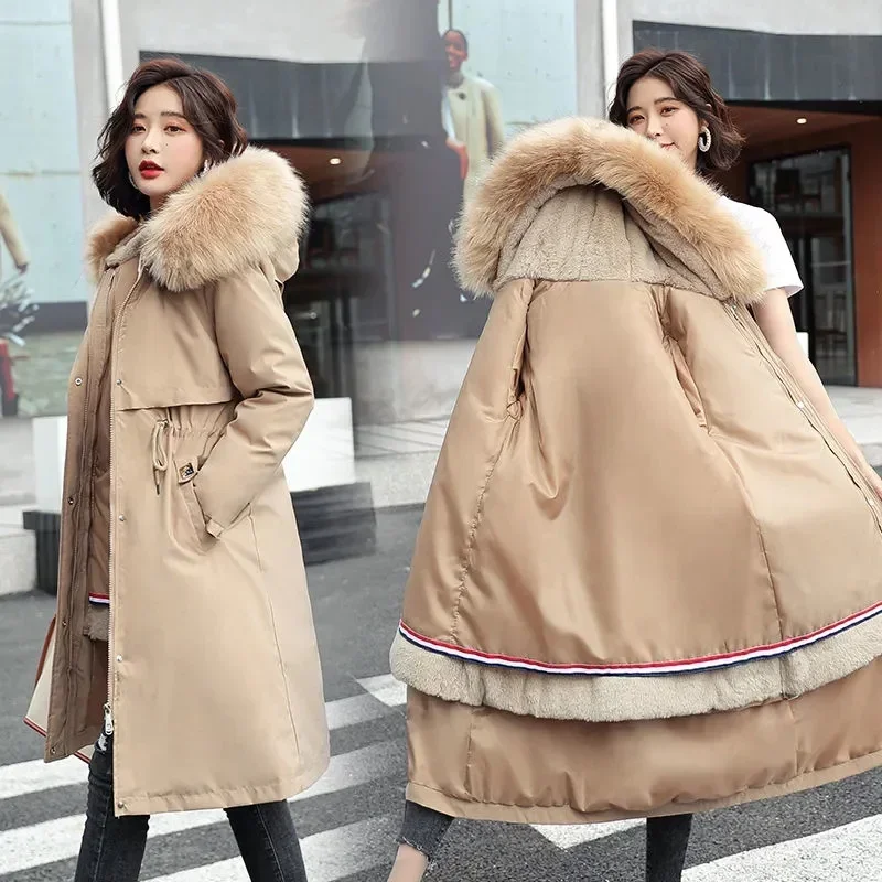 2022 ใหม่สวมใส่หิมะผู้หญิง Parkas ฤดูหนาวแจ็คเก็ตหนา Hooded Long Coat หญิง Parka ที่ถอดออกได้ซับขนสัตว์แจ็คเก็ต Outwear