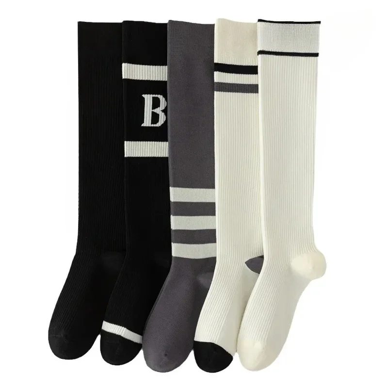 Calf Socks Pressure Slim Slimming Socks Casual Sport Long Tube Socks Women\'s Fashionable Preppy Style Elastic Knee Length Socks