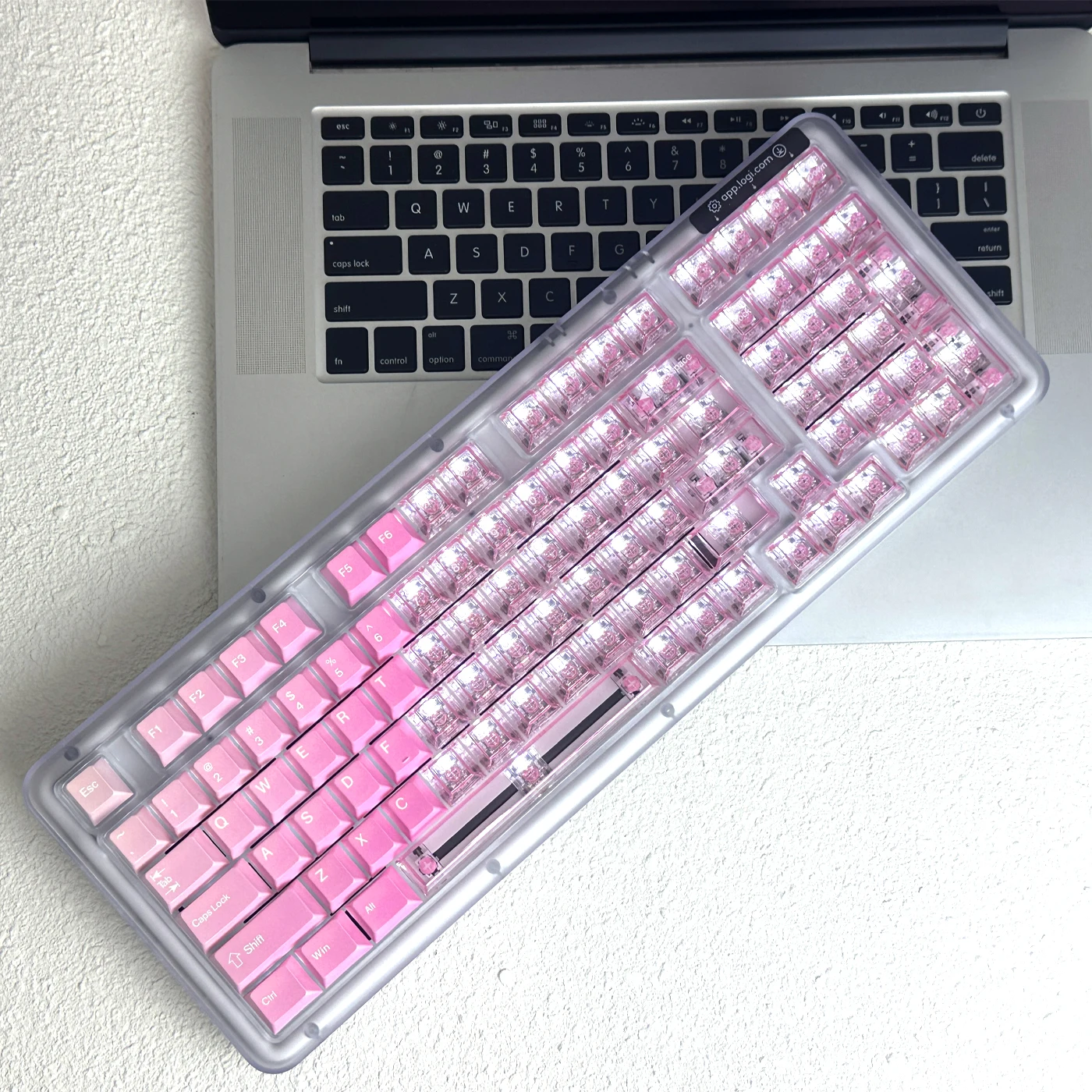 أغطية مفاتيح شفافة متدرجة زهر الكرز لمفاتيح Pbt Pc 164، وردي وأزرق لمجموعة أغطية مفاتيح مخصصة للوحة المفاتيح Aula #4