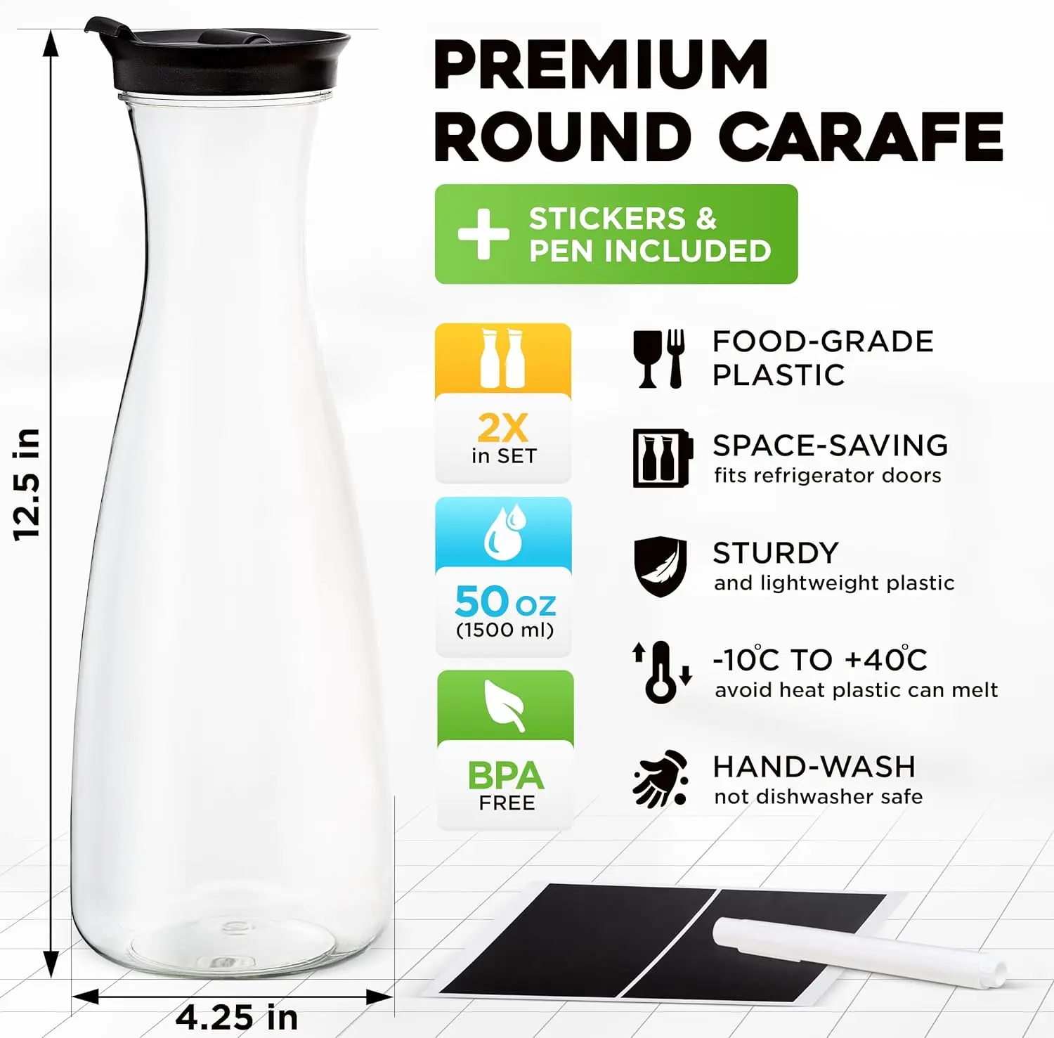 2pcs Water Carafe with Flip Top Lid  Milk, Iced Tea Beverage, Cold Brew and Mimosa Bar. Juice Containers with Lids Accessories