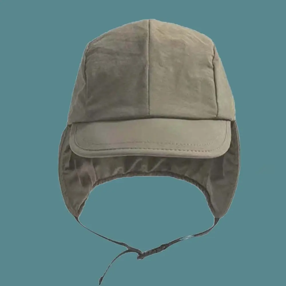 Japanese Style Ear Protection Ushanka Lightweight Multi-functional Earflaps Visor Hat Solid Color Soft Windproof Pilot Cap