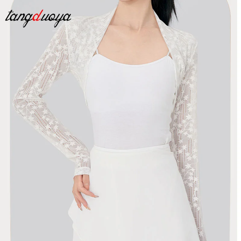 Woman Ballet Tops Ballet Jacket Coat Sweet Lace Dance Cardigan Modal Long Sleeve Dance Top Woman Dance Shirt Shrug for Dance