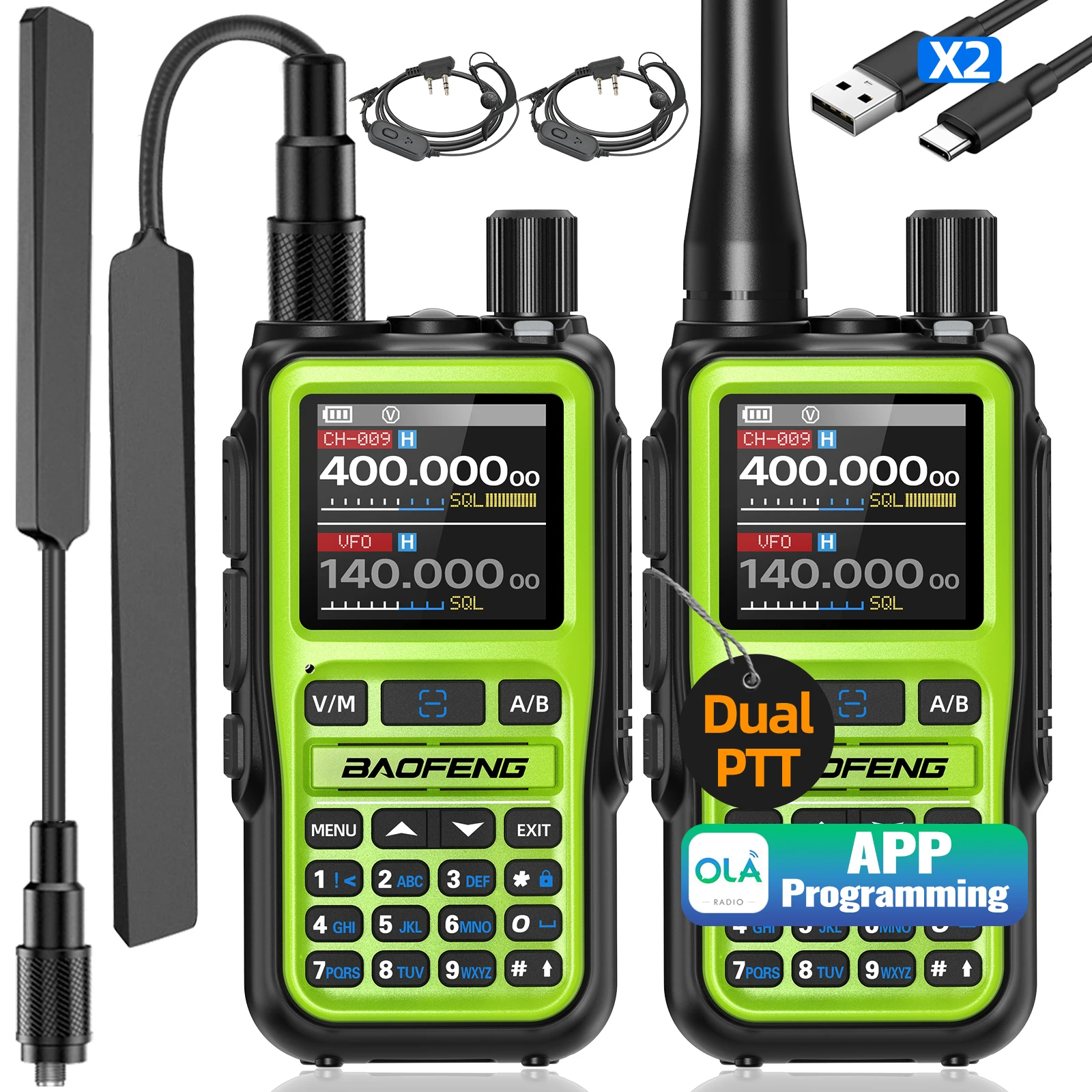 1/2PCS BAOFENG UV-5R Mini Walkie Talkie Dual PTT Wireless Bluetooth Programming Multi-Band Type-C Charge Long Range Ham Radio