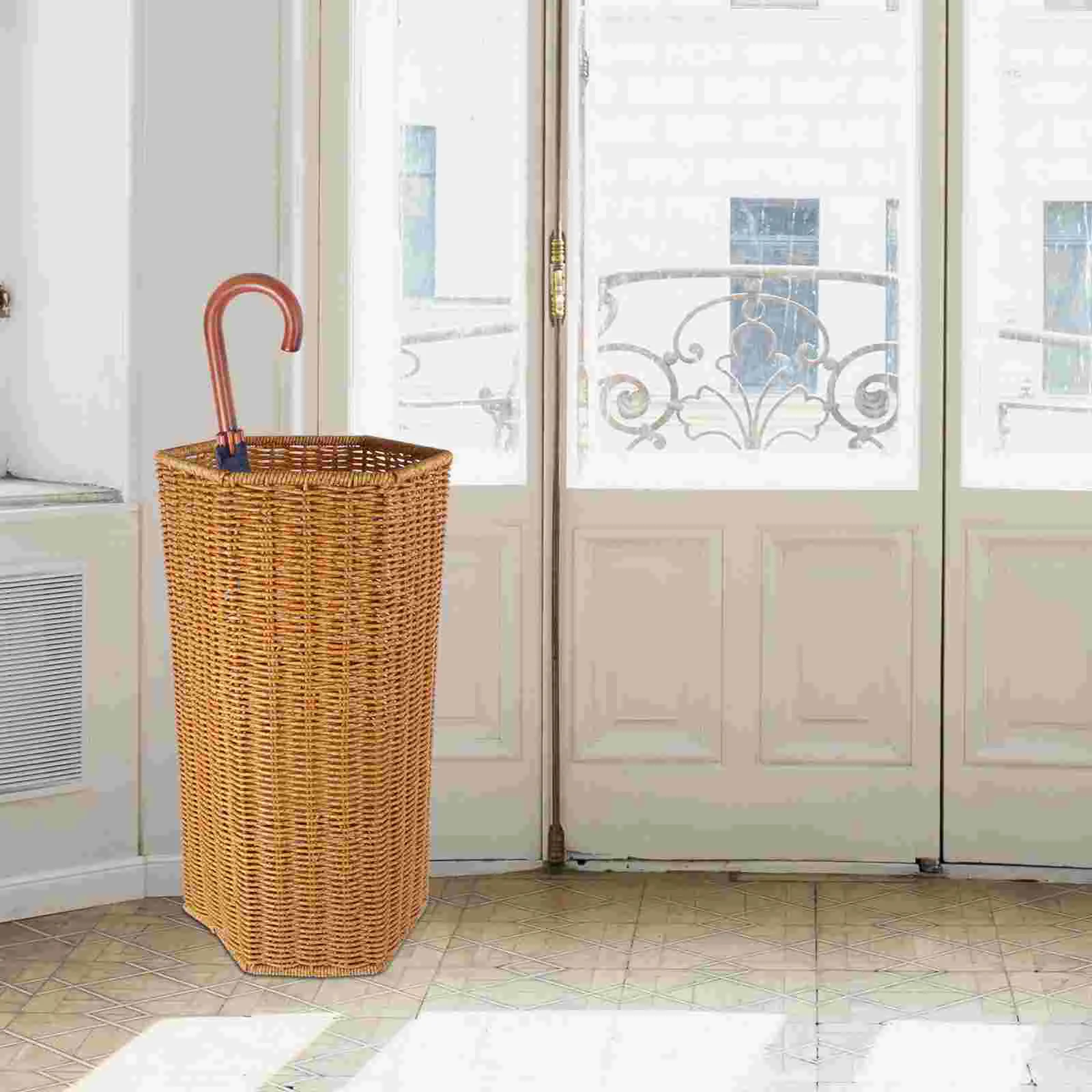 Imitation Rattan Umbrella Stand Bucket Home Storage Basket Trash Bin Base Cane Vases for Decor Holder Indoor Office