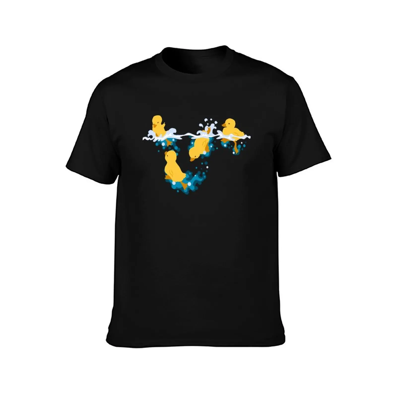 Happy Splashing Ducklings T-Shirt, Summer Casual Cotton Tee, Oversized Streetwear Tops, Vintage Graphic Print, Unisex Men Women