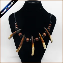 Women Men Tibet Jewelry Amulet Real Wolf Tooth Fangs Canine Bone Carving Pendant Surfer Leather  Rope Chain Necklace Adjustable