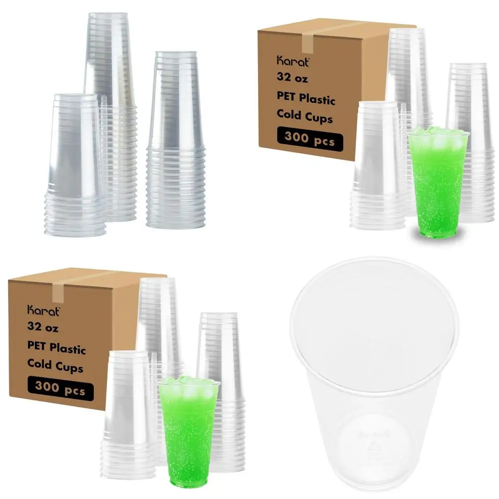 

32 oz Clear Plastic Cups, Disposable for Iced Coffee, Smoothies, 300 Count, 107mm