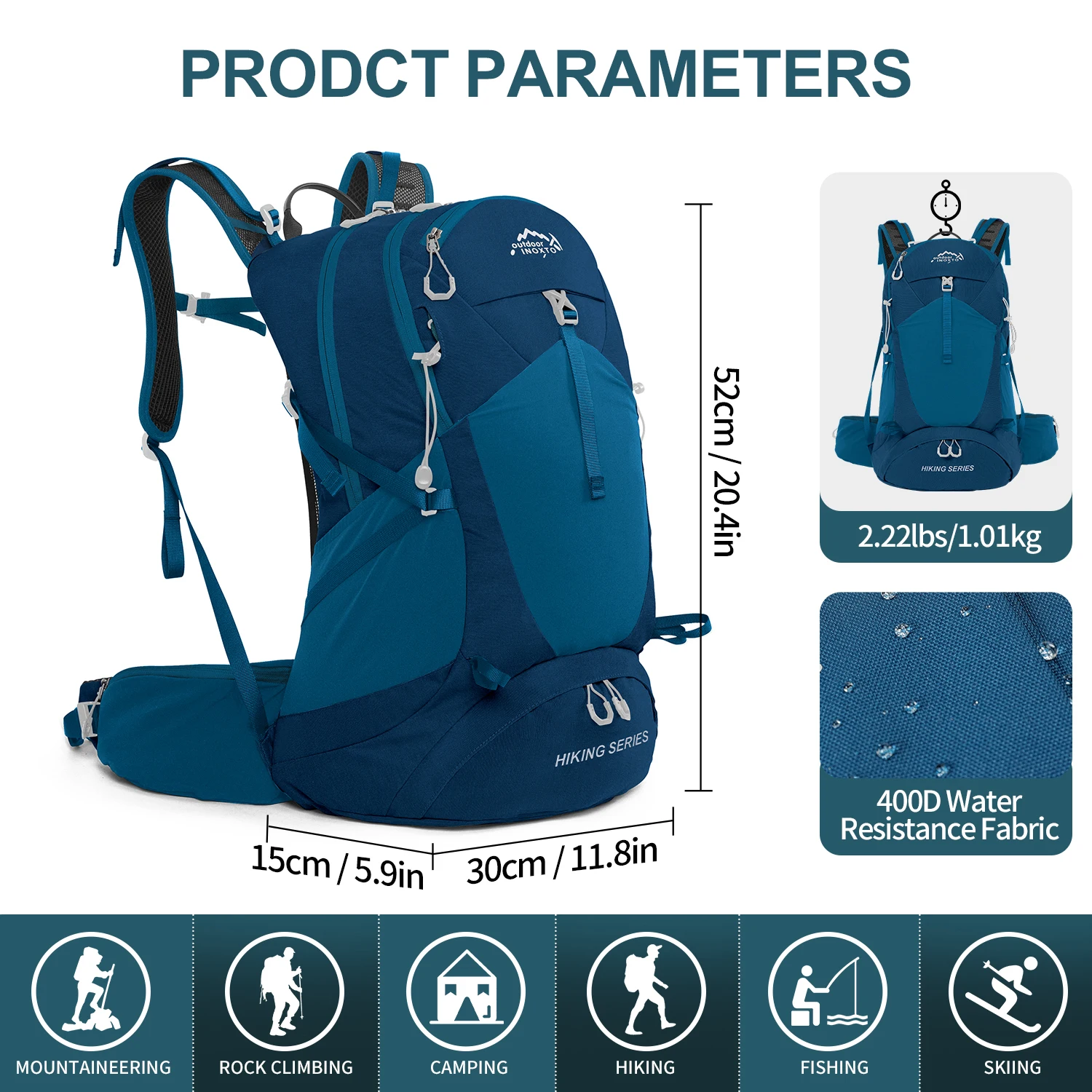 Bergsteigerrucksack 35 Liter Herren und Damen Outdoor-Sporttasche Wasserdicht Camping Wandern Regen – Detail 8