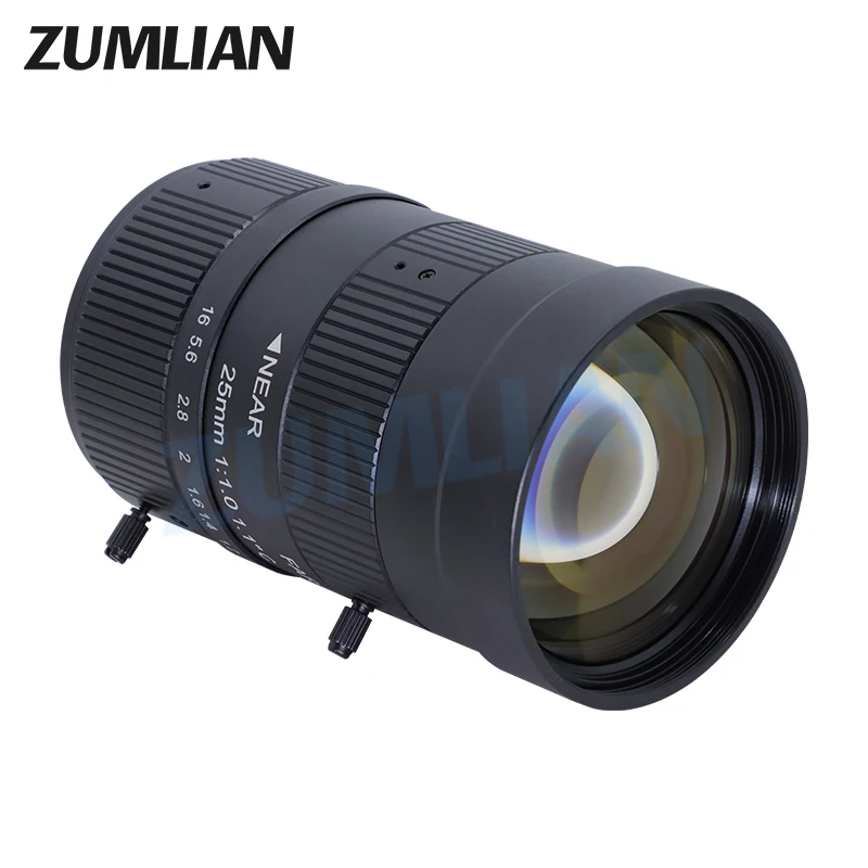 ZUMLIAN F1.0 Big Aperture 25mm Prime Lens Good light transmission 1.1‘’ Sensor 12MP High Resolution C-Mount for CCTV Camera