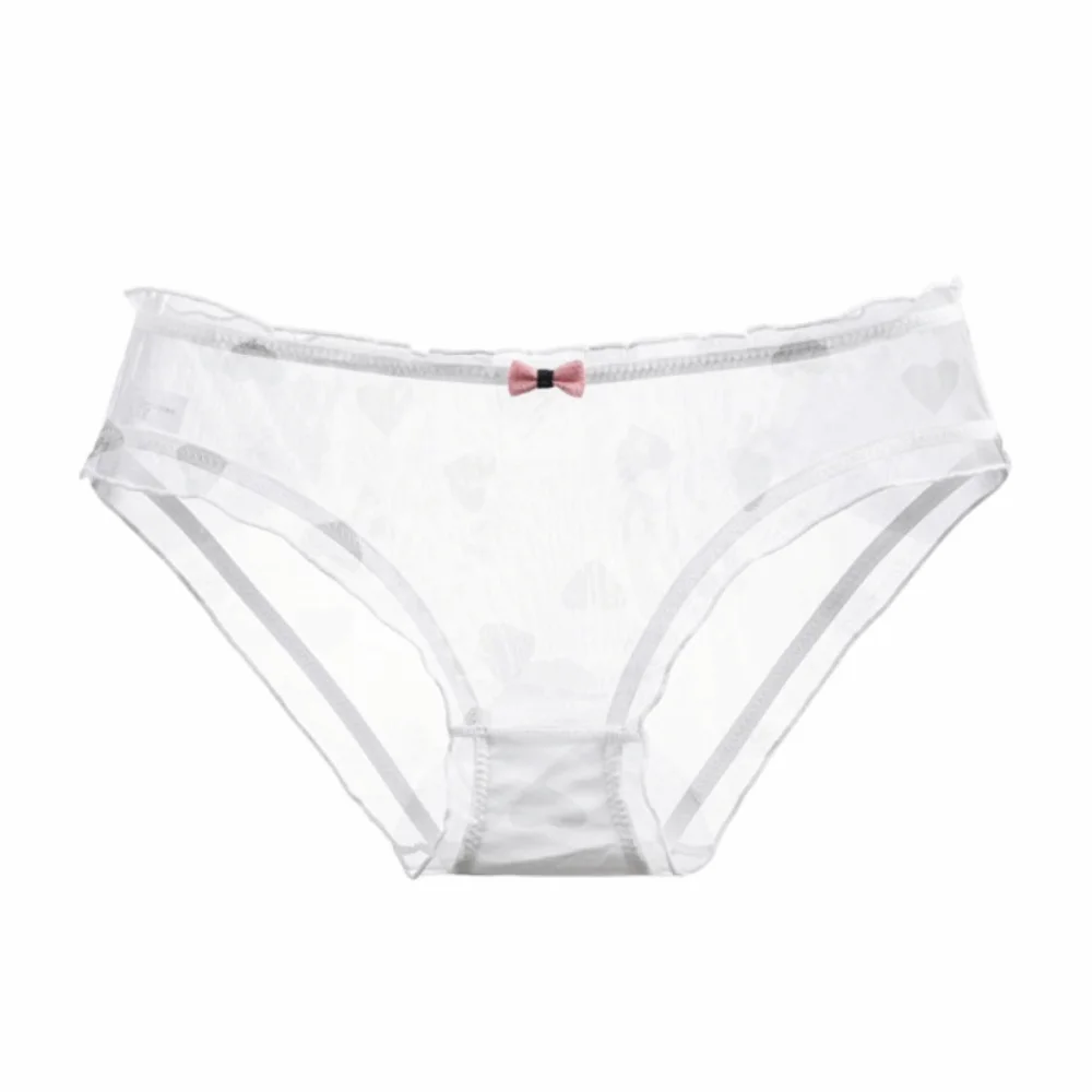 Sweet Low Waist Lace Thin Panties Seamless Ruffle Mesh Briefs Lingerie Bow Transparent Panties Lady
