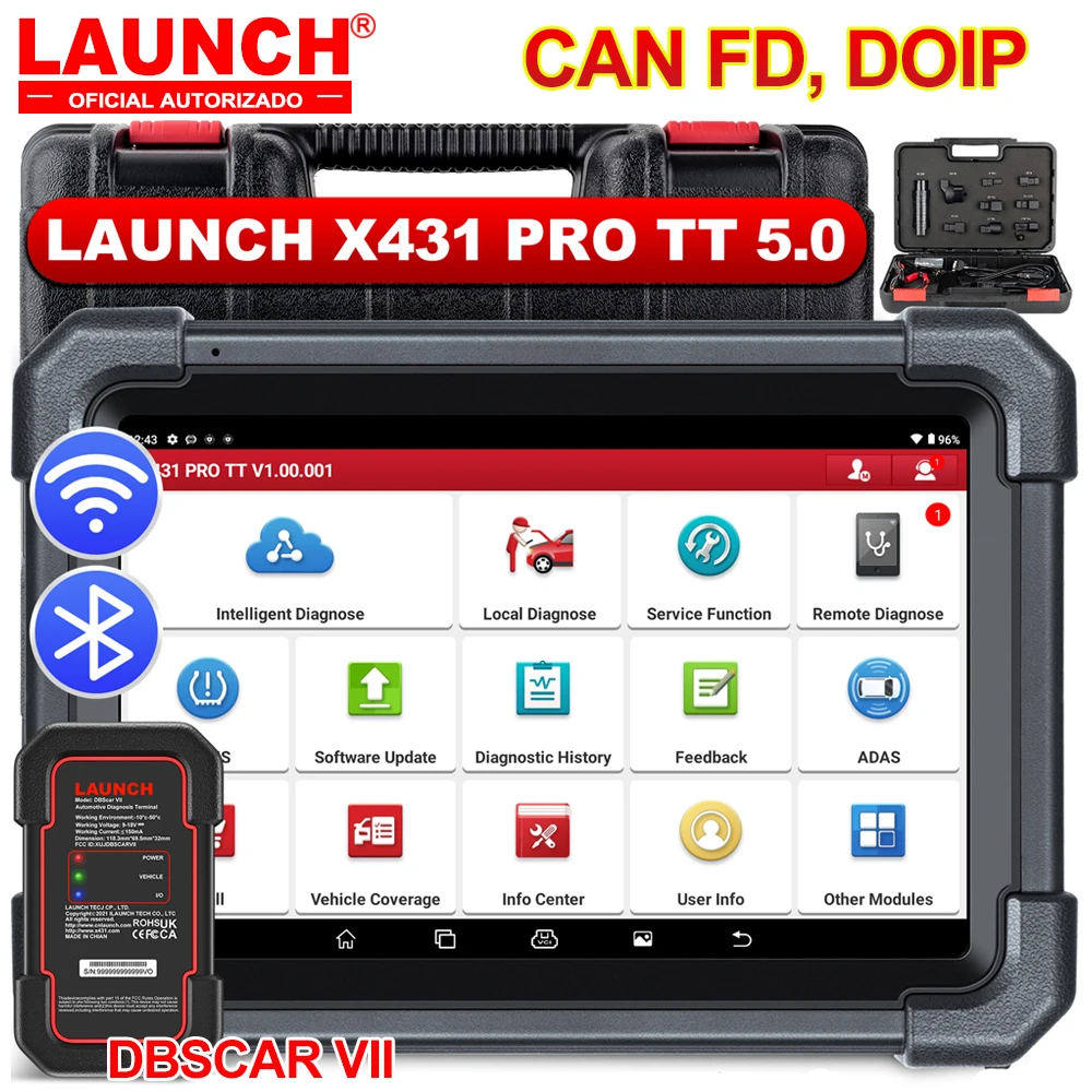 

LAUNCH X431 PRO TT 8-дюймовый автомобильный диагностический инструмент DBSCar VII Connector 37+ Сброс двунаправленного ЭБУ Онлайн-кодирование CANFD Key IMMO FCA SGW