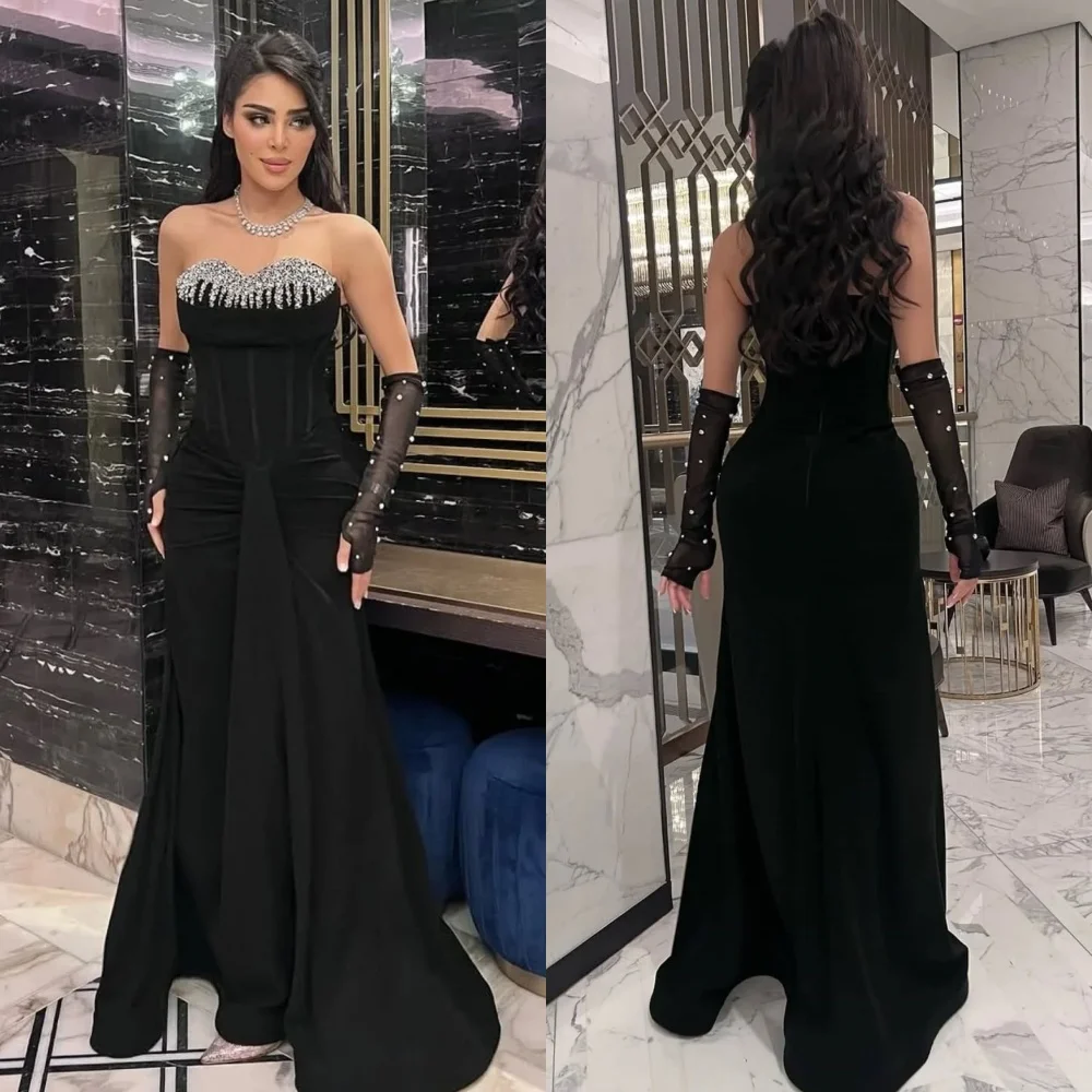 

Customized Modern Style Sexy Jersey Beading Sequined A-line Strapless Long Dresses Bespoke Occasion Dresses Matching Exquisite