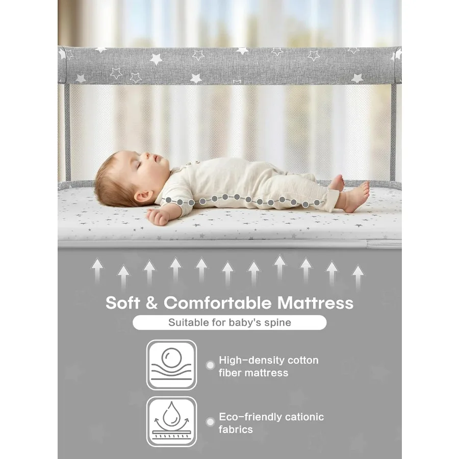 Berço portátil de cabeceira para recém-nascidos, com altura ajustável, design AllMesh, rodas de rolamento suave atualizadas, CoSleeping C