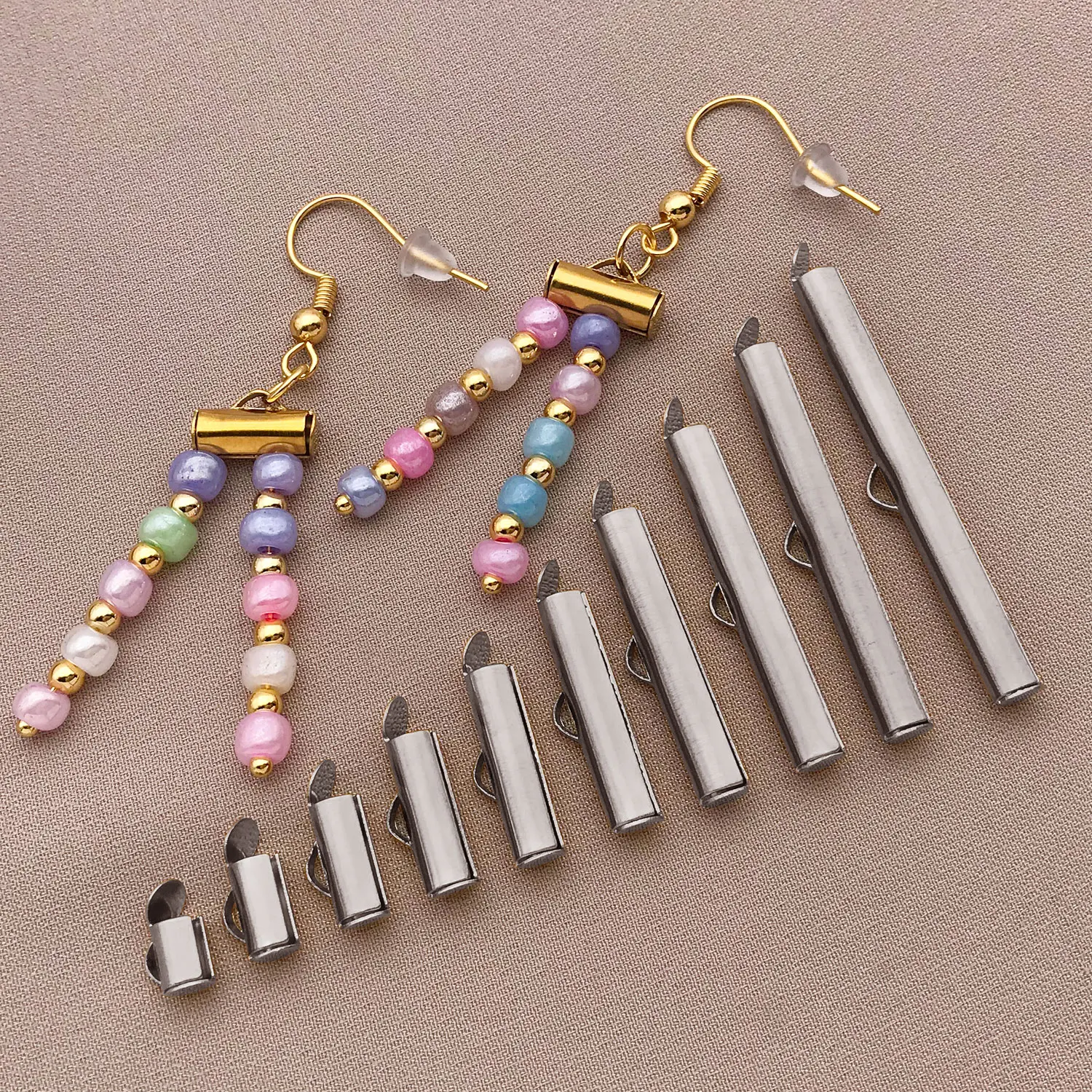 10pcs/lot Stainless Steel Crimp End Caps Slider Clasp Buckles Tubes Slider End Caps Connector For DIY Jewelry Making Accessories