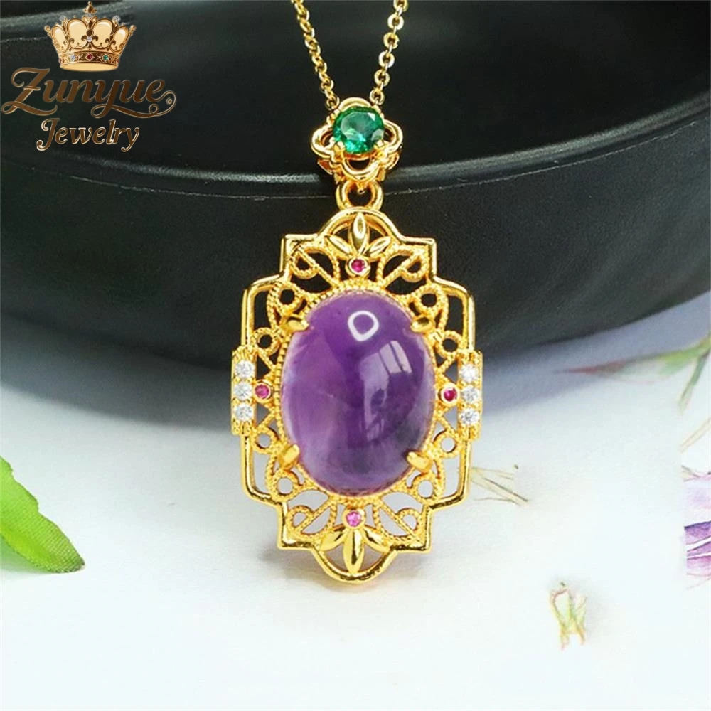

High-End Natural Amethyst Hollowed-Out Gemstone Pendant Luxury Quality Fashion Fine Jewelry Exquisite Elegant Charms Popular