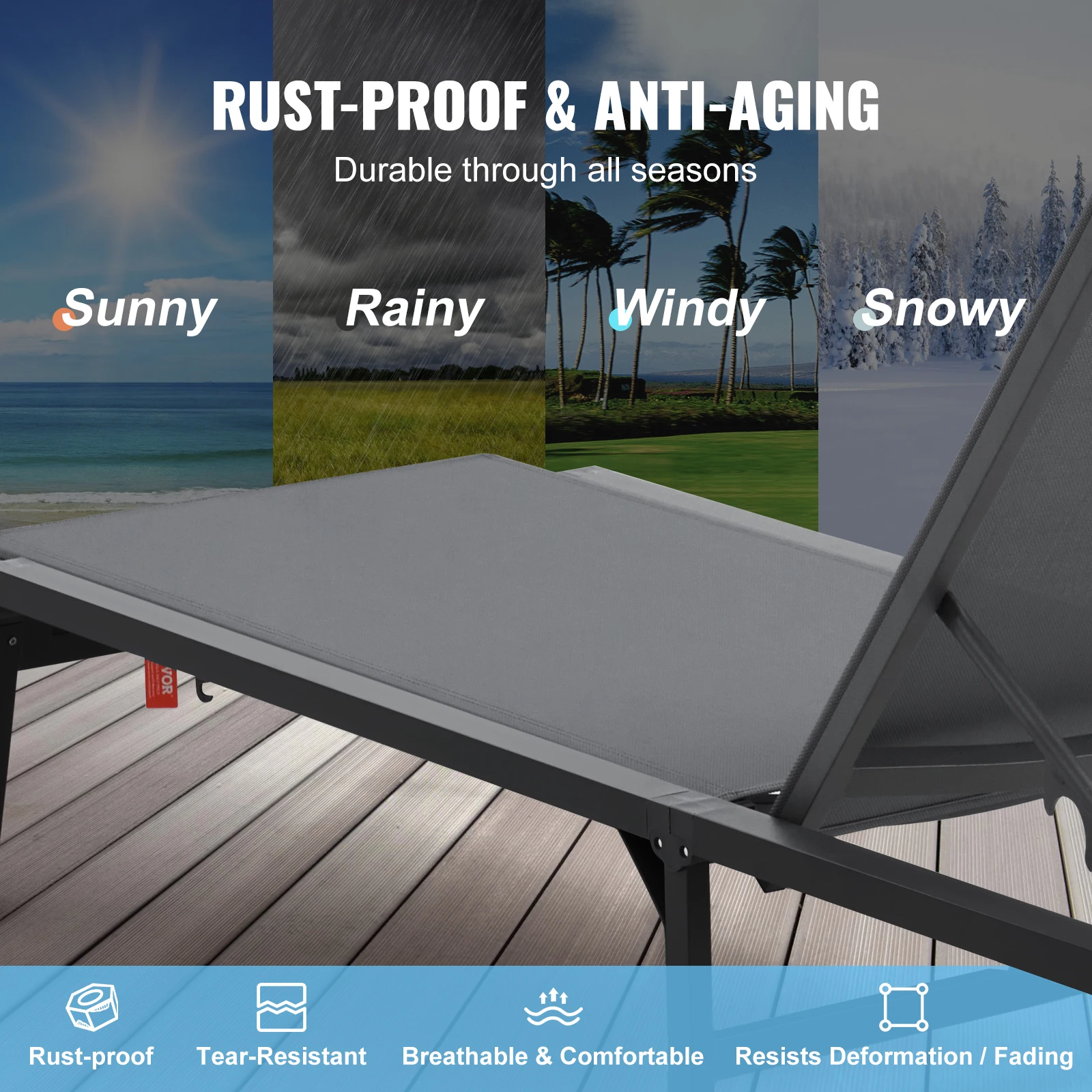 Chaise Lounge Chair Outdoor Aluminum Patio LoungeFolding Pool Lounge Recliner Full Flat for Patio Beach Pool Dark Grey