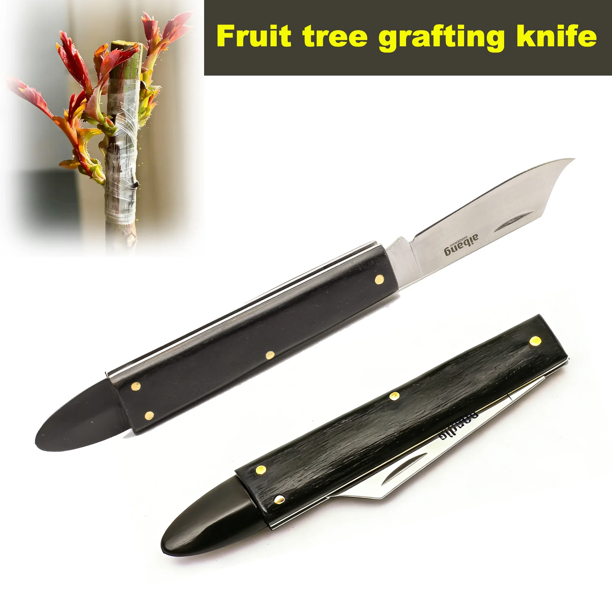 Folding Grafting Knife Grafting Tools Grafting Pruning Knife Professional Garden Fruit Tree Grafting Cutter Wooden Handle Knife