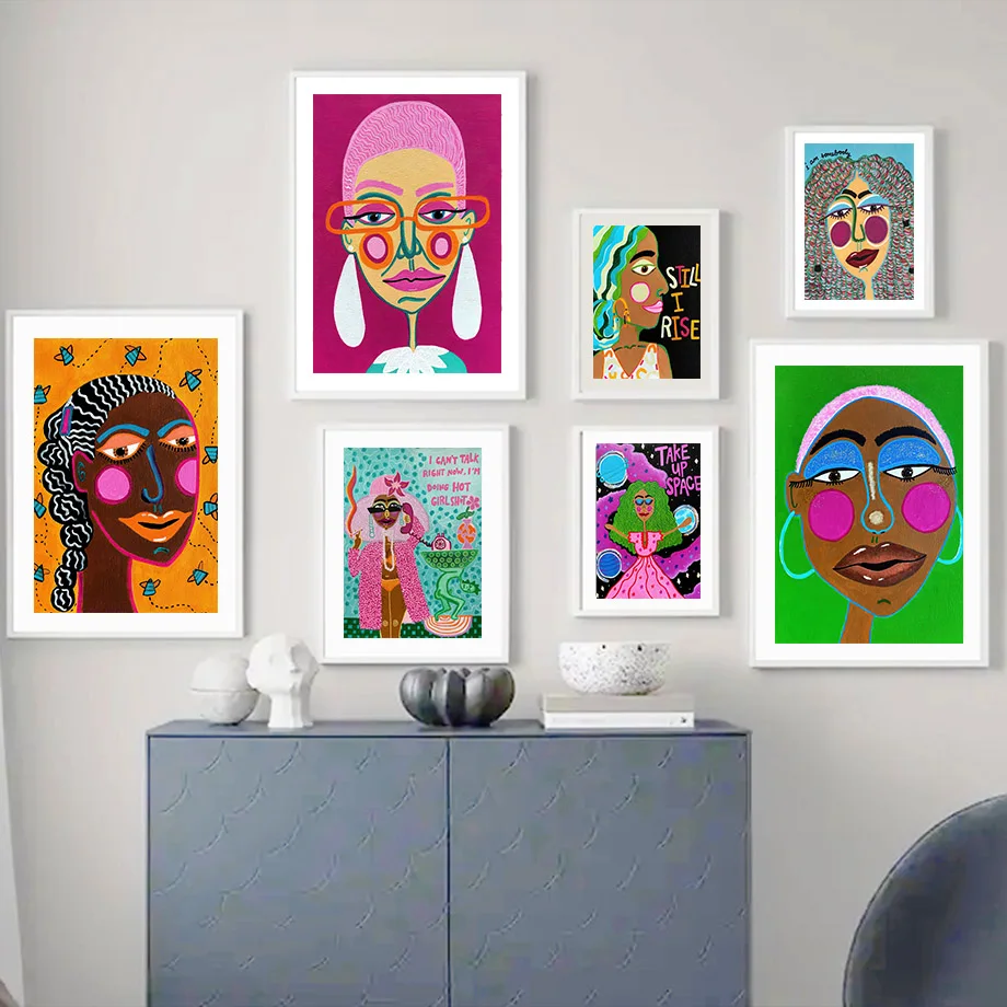 

Abstract black woman portrait cool girl self love wall art canvas painting nordic poster print wall picture living room decor