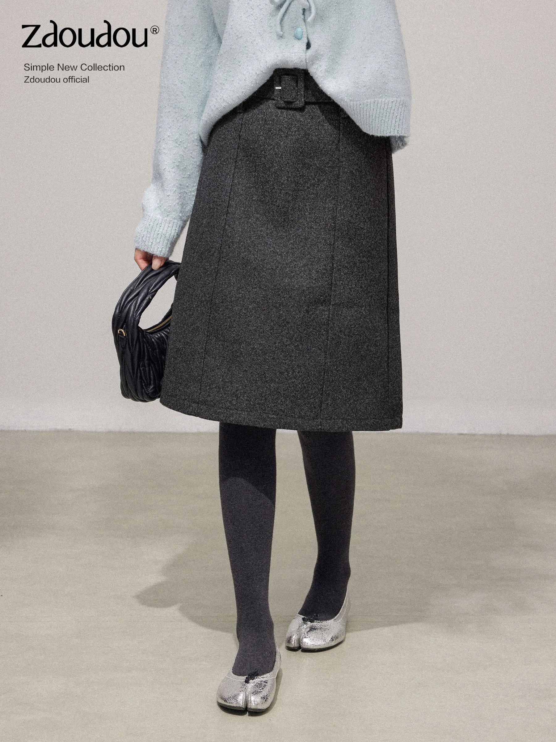 

Gray High Waist A-Line Skirt Women's Casual Woolen Skirts Slimming Wrap around Skirts New 2026 Miu Style Versatile Skirts