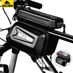 WILD MAN Hard Shell Front Bicycle Bag Bike Top Tube Bag Cycling Pouch 7.0 Inch Phone Case Touch Screen Mtb Bag Accessories