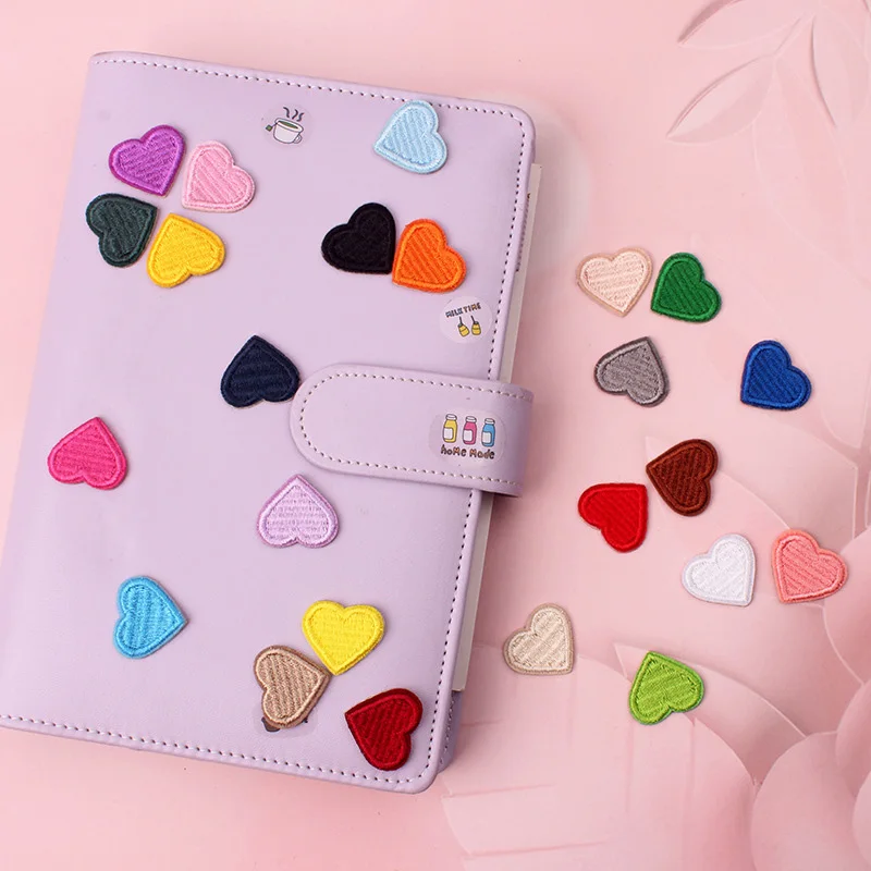 AHYONNIEX 10 Pieces 2*1.8cm Self-adhesive Small Love Heart Patch Embroidery Fabric Stickers Clothes No-sew Bag Decoration