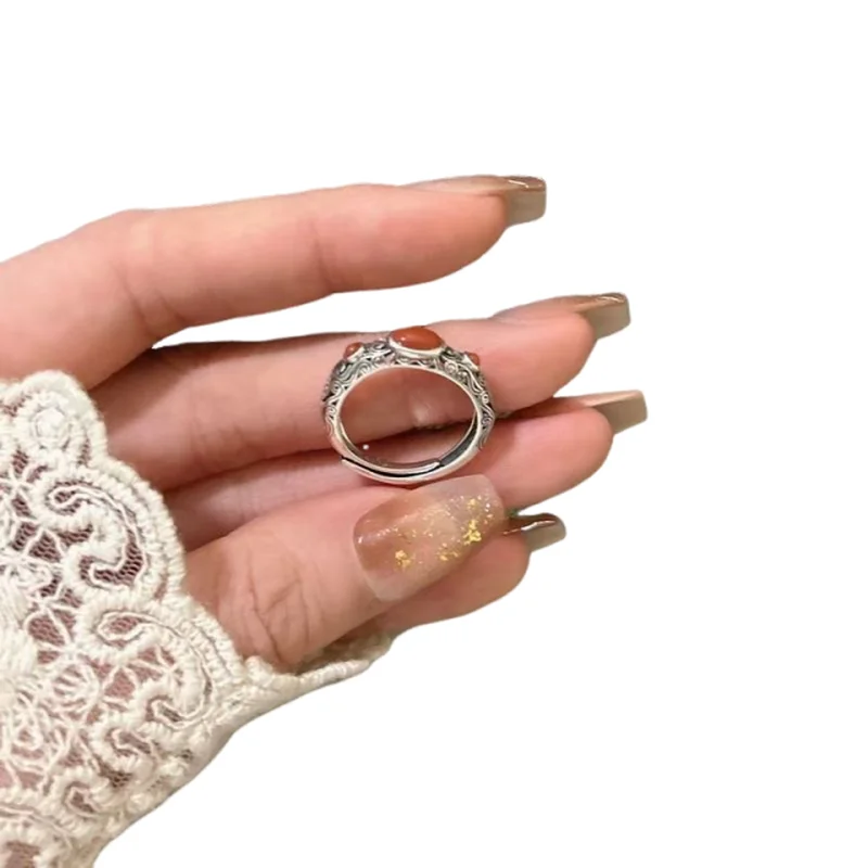 

Women's Vintage Chinese Patterned Open Mouth Ring Light Versatile Accessory Niche Design Temperament Chinese Style