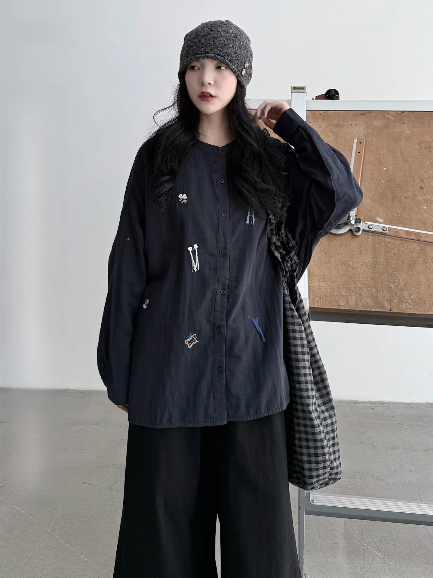 Loose Fit Cotton Feel Long Sleeve round Neck Cartoon Pattern Casual Shirt Versatile Comfortable Women's Shirt by Lu Yushan Yu