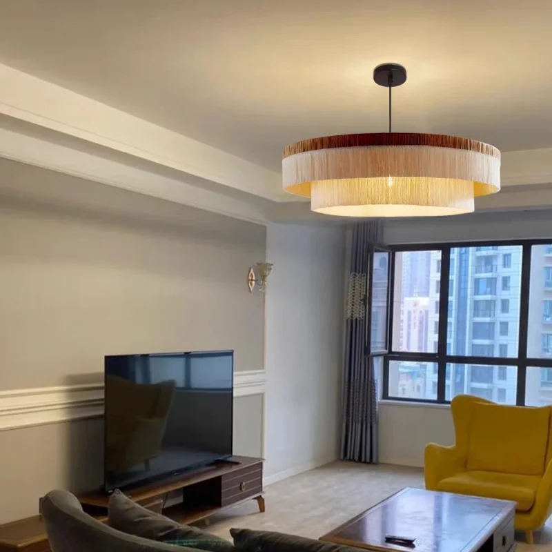 French Retro Tassel Pendant Light Vintage Living Room Bedroom Dining Room Light American Retro