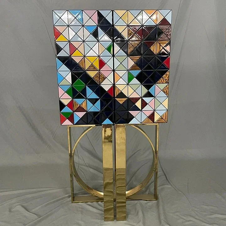 Modern Luxury PIXEL Cabinet Colorful Handmade Painting Decorative Sideboard Wooden Kitchen Storage Wine Cabinet