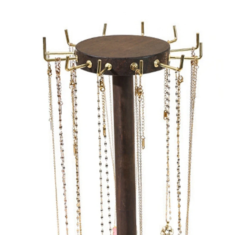 Wooden Necklace Display Rack with 12 Hooks, Round Wooden Jewelry Display Rack, Necklace Pendant Earring Storage Rack.