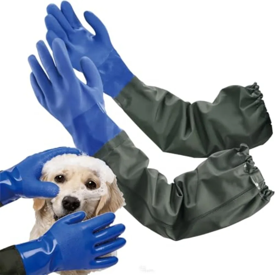 Luvas de Higiene para Animais de Estimação 27.2 Extra Longas, Impermeáveis, de Borracha, para Lavagem de Cães e Gatos, Anti-Mordida, Anti-Arranhões, Remoção de Pelos, Banho para Gatos